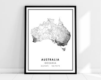 Australia map print poster canvas | Australia country road map print poster canvas