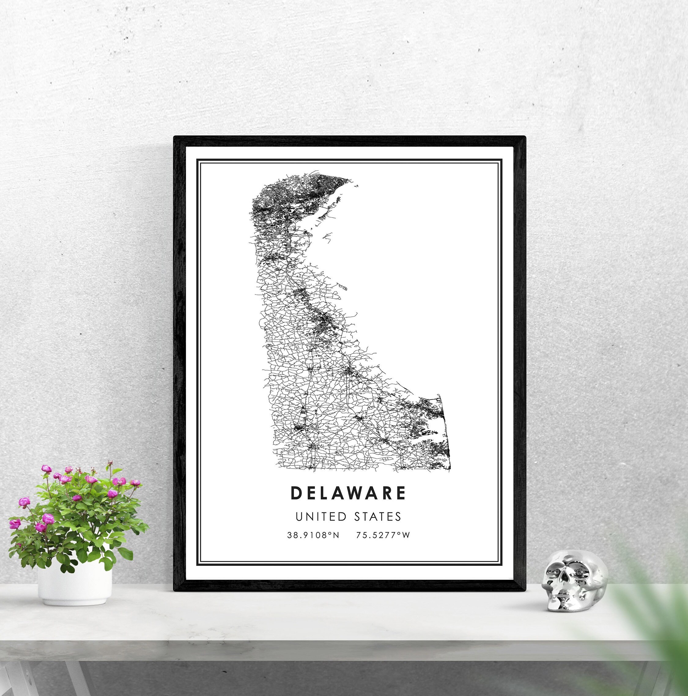 Delaware map print poster canvas Delaware Street map | Etsy