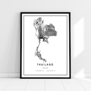 Thailand map print poster canvas | Thailand country road map print poster canvas