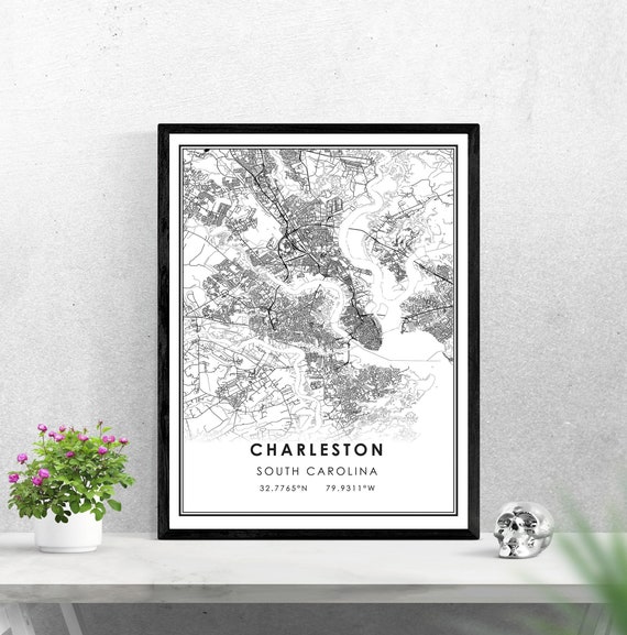 Charleston map print poster canvas South Carolina map print | Etsy