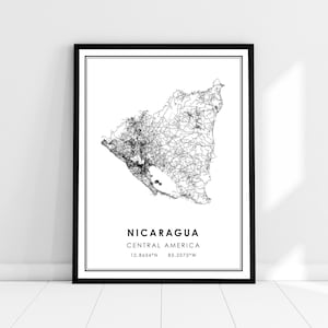 Nicaragua map print poster canvas | Nicaragua road map print poster canvas