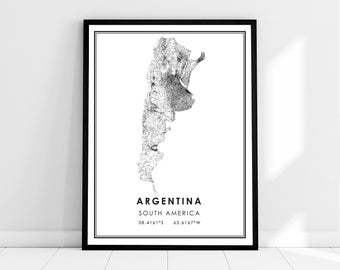 Argentina country map print poster canvas | South America Country road map print poster canvas