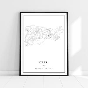 | d’affiche d’impression de carte capri Carte de l’Italie imprimer poster canvas | Carte de la ville de Capri imprimer poster canvas