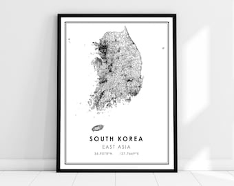 Lienzo de póster de impresión de mapa de Corea del Sur / Lienzo de póster de impresión de mapa de Asia / Lienzo de póster de impresión de mapa de Carretera de Corea del Sur