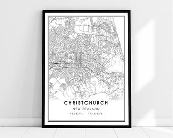 Christchurch map print poster canvas | New Zealand map print poster canvas | Christchurch city map print poster canvas