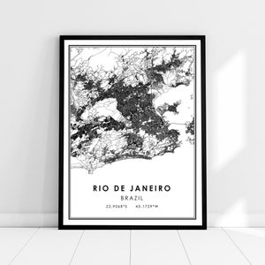 Carte de Rio de Janeiro imprimer poster canvas | Carte du Brésil imprimer poster canvas | Carte de la ville de Rio de Janeiro imprimer poster canvas