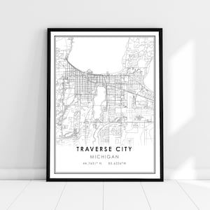 Traverse City map print poster canvas | Michigan map print poster canvas | Traverse City road map print poster canvas