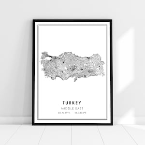 Turkey country map print poster canvas | Turkey Middle East Country road map print poster canvas