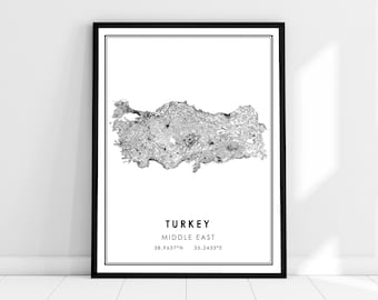 Mapa del país de Turquía imprimir lienzo de póster / Turquía Oriente Medio Mapa de carretera imprimir lienzo de póster