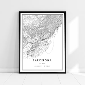 Carte de Barcelone imprimer poster toile | Carte de l’Espagne imprimer poster toile | Plan de la ville de Barcelone imprimer poster canvas