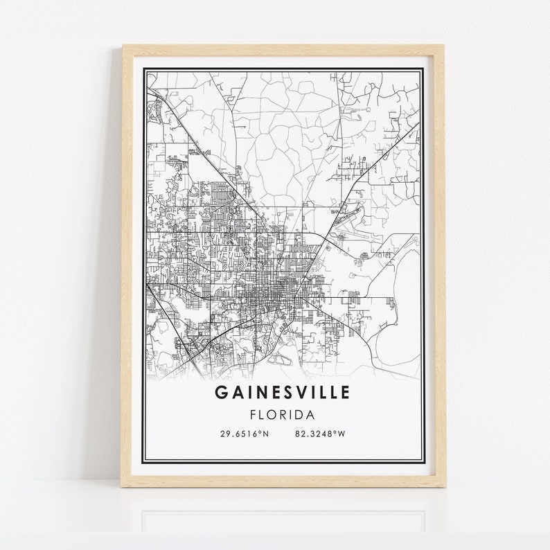 Gainesville Map Print Poster Canvas Florida Map Print Poster Etsy