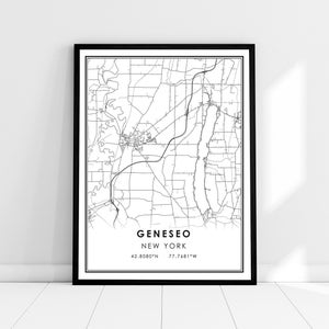 Toile d'affiche d'impression de carte de Geneseo New York | Toile d'affiche d'impression de carte de Geneseo | Geneseo ville carte impression affiche toile