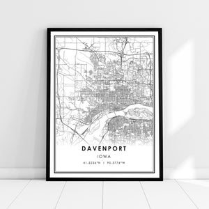 | d’affiche d’impression de carte Davenport Carte de la ville de l’Iowa imprimer l’affiche toile | Toile d’affiche imprimée de la carte de la ville de Davenport