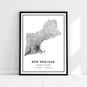 New England map print poster canvas | United States map print poster canvas | New England road map print poster canvas