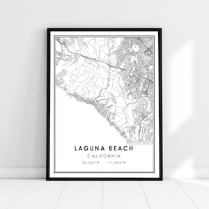 Laguna Beach carte imprimer poster toile | Carte de Californie imprimer poster canvas | Laguna Beach carte de la ville imprimer poster toile