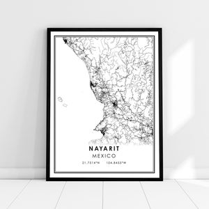 Nayarit map print poster canvas Mexico map print poster canvas Nayarit city map print poster canvas afbeelding 1