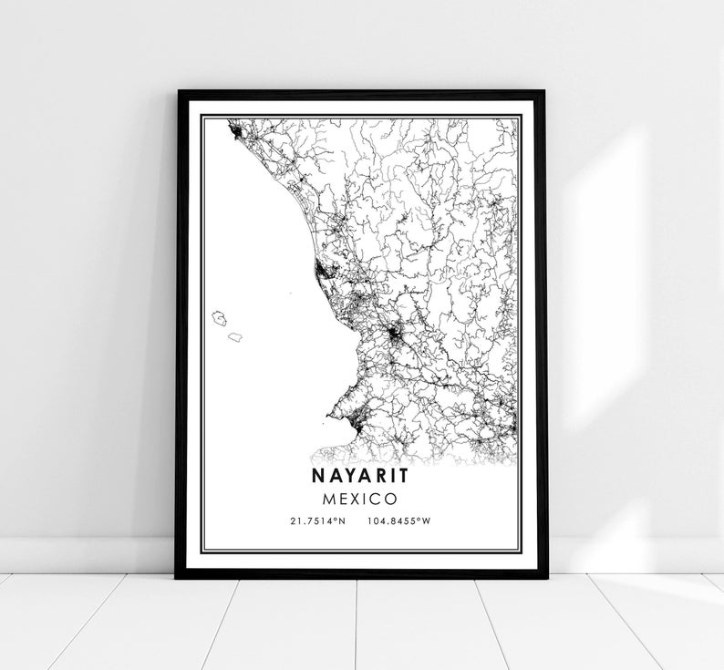 Nayarit map print poster canvas Mexico map print poster canvas Nayarit city map print poster canvas afbeelding 1