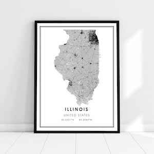 Illinois États-Unis carte imprimer poster toile | Illinois États-Unis feuille de route imprimer poster canvas