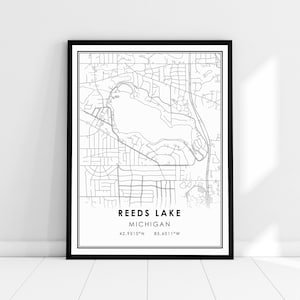 Reeds Lake  Michigan map print poster canvas | Reeds Lake city map print poster canvas