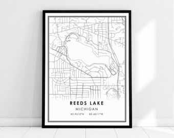 Reeds Lake  Michigan map print poster canvas | Reeds Lake city map print poster canvas
