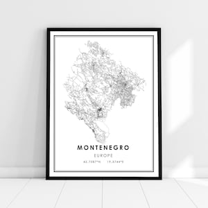 Montenegro country map print poster canvas | Montenegro Country road map print poster canvas