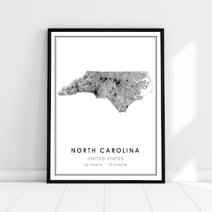 North Carolina United States map print poster canvas | North Carolina United States road map print poster canvas