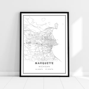 Marquette map print poster canvas | Michigan map print poster canvas | Marquette city map print poster canvas