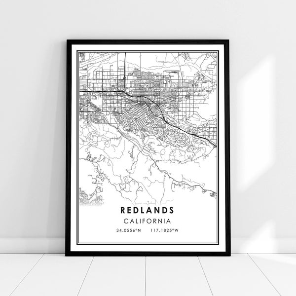 Redlands map print poster canvas | California map print poster canvas | Redlands city map print poster canvas