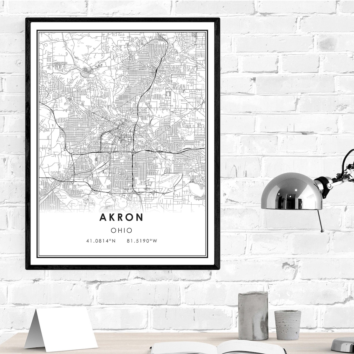 Akron Ohio map print poster canvas Akron Ohio city map print | Etsy
