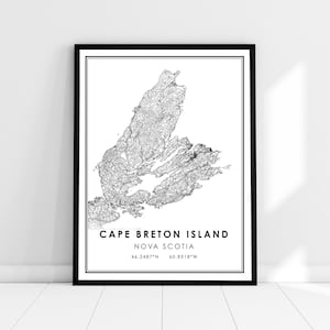 Carte de l’île du Cap-Breton imprimer poster canvas | Carte de la Nouvelle-Écosse imprimer la toile d’affiche | Carte de la ville de l’île du Cap-Breton imprimer la toile de l’affiche