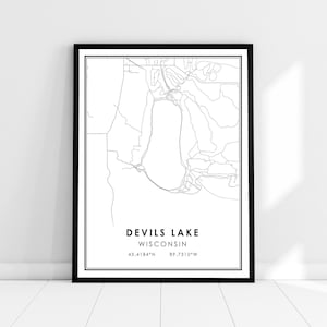 Devils Lake map print poster canvas | Wisconsin map print poster canvas | Devils Lake city map print poster canvas