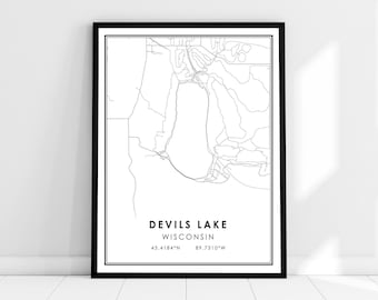 Devils Lake map print poster canvas | Wisconsin map print poster canvas | Devils Lake city map print poster canvas