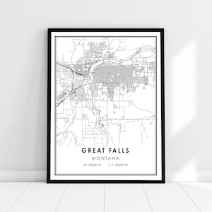 Great Falls Map Print Poster Canvas | Montana Map Print Poster Canvas | Great Falls City Map ...