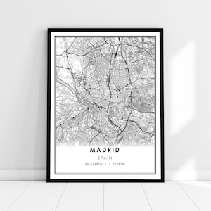Carte de Madrid imprimer poster toile | Carte de l’Espagne imprimer poster toile | Carte de la ville de Madrid imprimer poster canvas