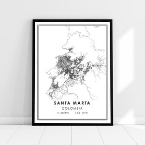 Santa Marta map print poster canvas | Colombia map print poster canvas | Santa Marta city map print poster canvas