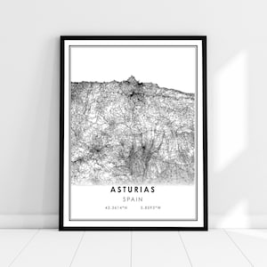 Mapa de Asturias imprimir lienzo de póster / Mapa de España imprimir lienzo de póster / Mapa de la ciudad de Asturias imprimir lienzo de cartel