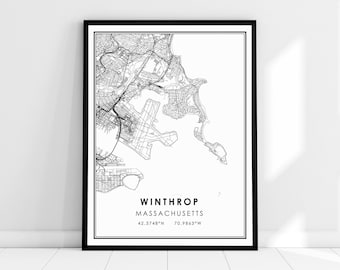 Winthrop Massachusetts map print poster canvas | Winthrop city map print poster canvas
