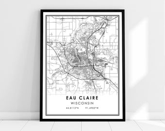 Eau Claire map print poster canvas | Wisconsin map print poster canvas | Eau Claire city map print poster canvas