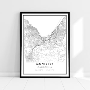 Monterey map print poster canvas | California map print poster canvas | Monterey city map print poster canvas