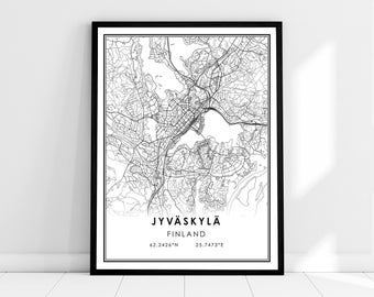 Jyvaskyla map print poster canvas | Finland map print poster canvas | Jyvaskyla city map print poster canvas