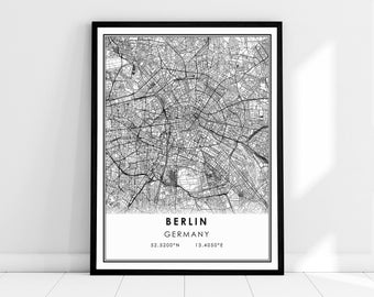 Berlin map print poster canvas | Germany map print poster canvas | Berlin map print poster canvas