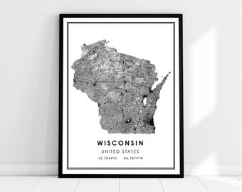 Wisconsin United States map print poster canvas | Wisconsin United States road map print poster canvas