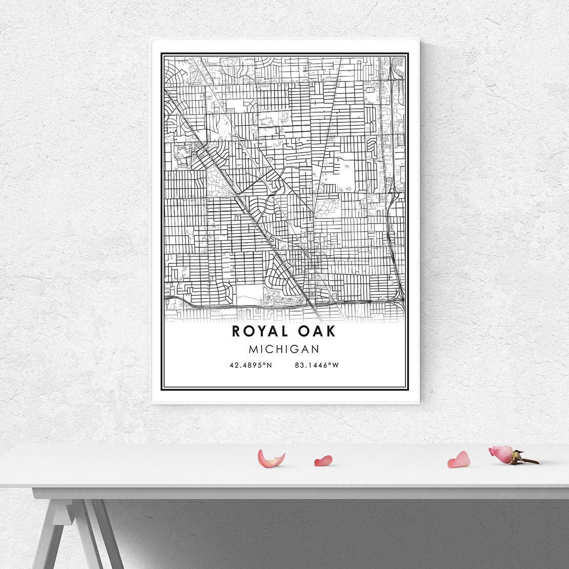 Royal Oak map print poster canvas Royal Oak Michigan Street Etsy