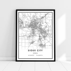 Sioux City map print poster canvas | Iowa city map print poster canvas | Sioux City road map print poster canvas