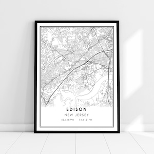 Edison map print poster canvas | New Jersey map print poster canvas | Edison city map print poster canvas