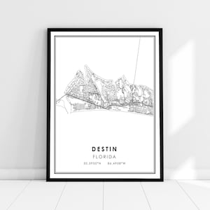 | d’affiche d’impression de carte Destin Carte de Floride imprimer poster canvas | Carte de la ville de Destin imprimer la toile de l’affiche