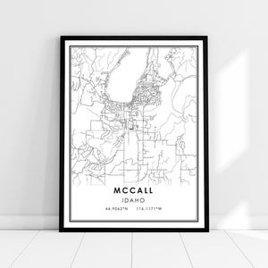 McCall map print poster canvas | Idaho map print poster canvas | McCall city map print poster canvas
