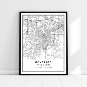 Waukesha map print poster canvas | Wisconsin map print poster canvas | Waukesha city map print poster canvas