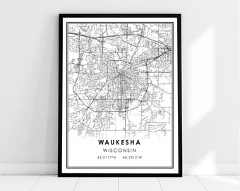 Waukesha map print poster canvas | Wisconsin map print poster canvas | Waukesha city map print poster canvas