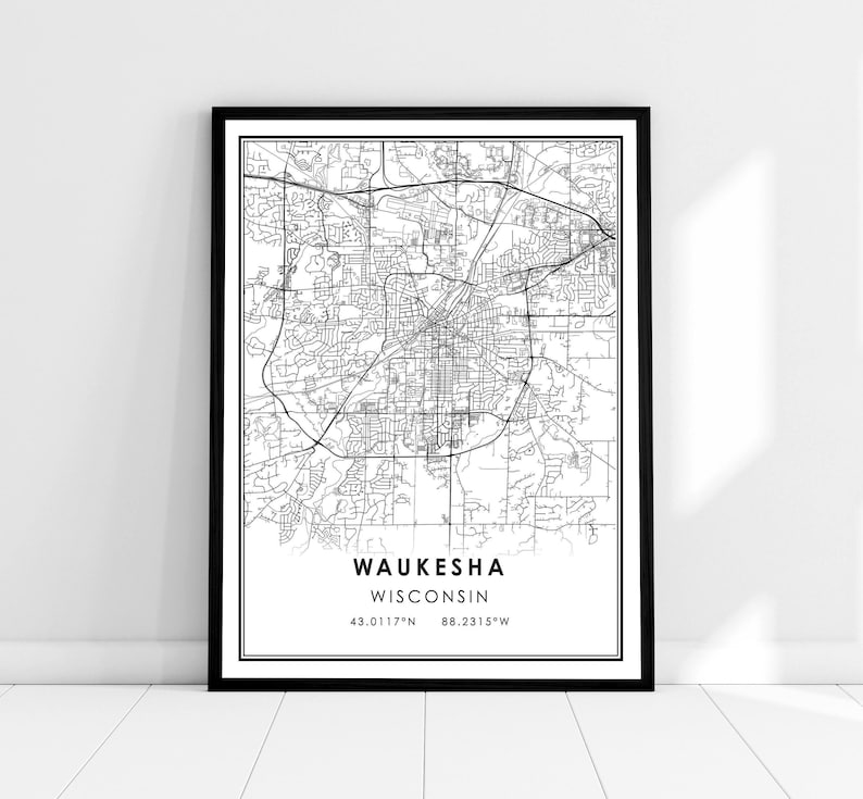 Waukesha map print poster canvas Wisconsin map print poster canvas Waukesha city map print poster canvas image 1